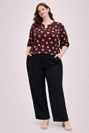 Polka Dot Split-neck Blouse With Puff Sleeves