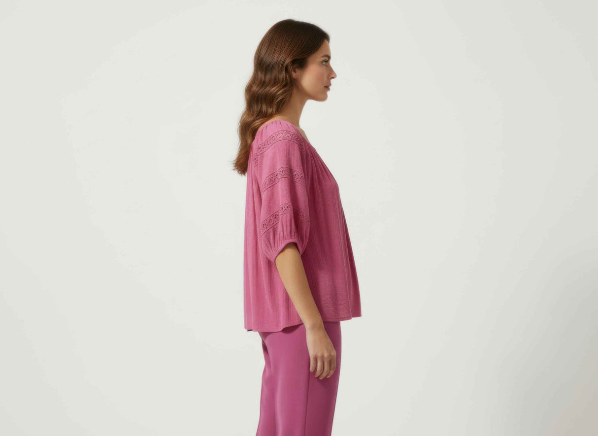 Unique Spectrum Solid Short Sleeve Blouse