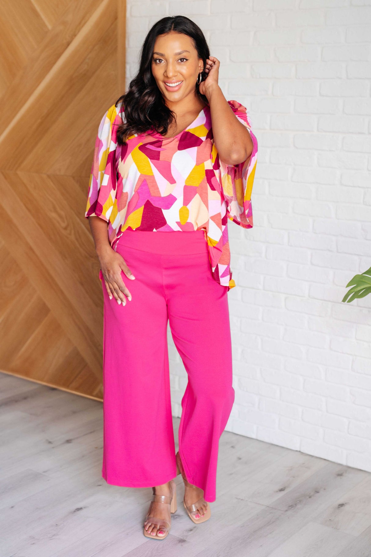 Blusa Cali en abstracto magenta y mostaza