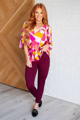 Blusa Cali en abstracto magenta y mostaza