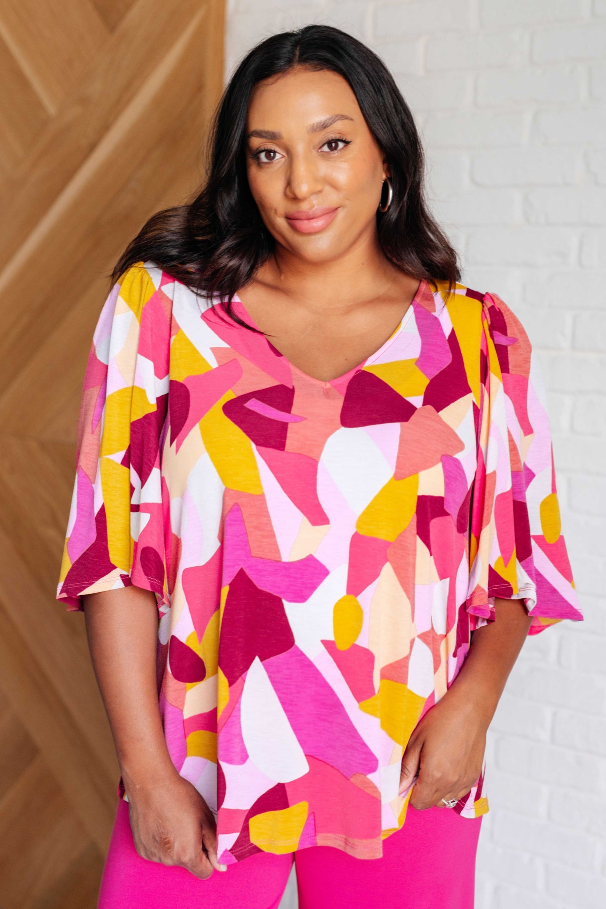 Blusa Cali en abstracto magenta y mostaza