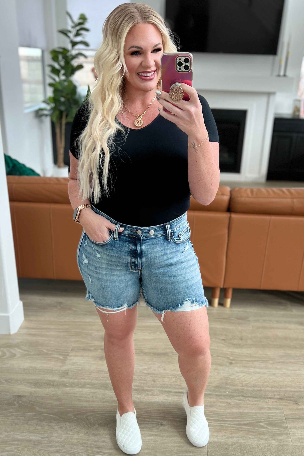 Callie High Rise Adjustable Button Cutoff Shorts - Liarian Unlimited Boutique