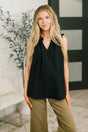 Camellia Split Neck Embroidered Tank in Black