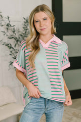 Can't Control It Collared Color Block Top