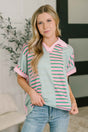 Can't Control It Collared Color Block Top