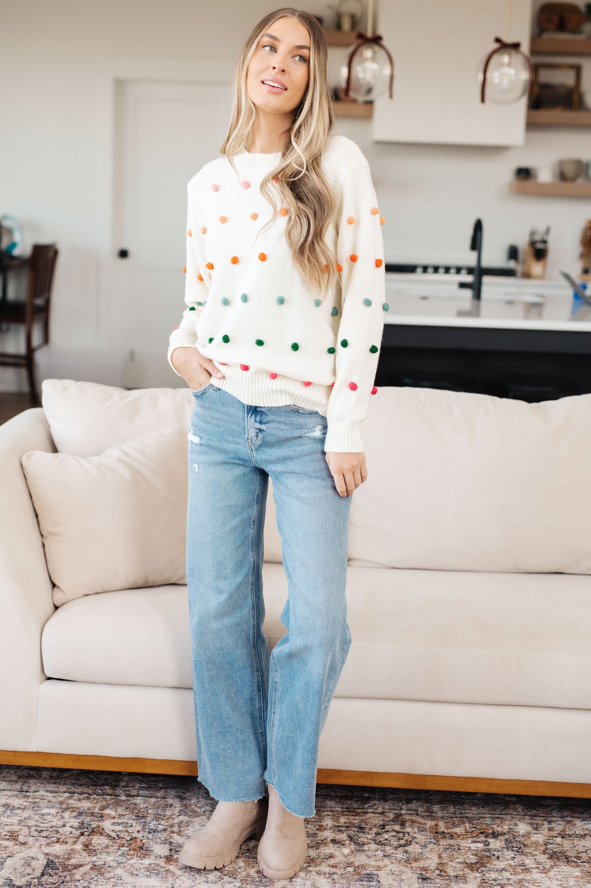 Candy Buttons Pom Detail Sweater - Liarian Unlimited Boutique