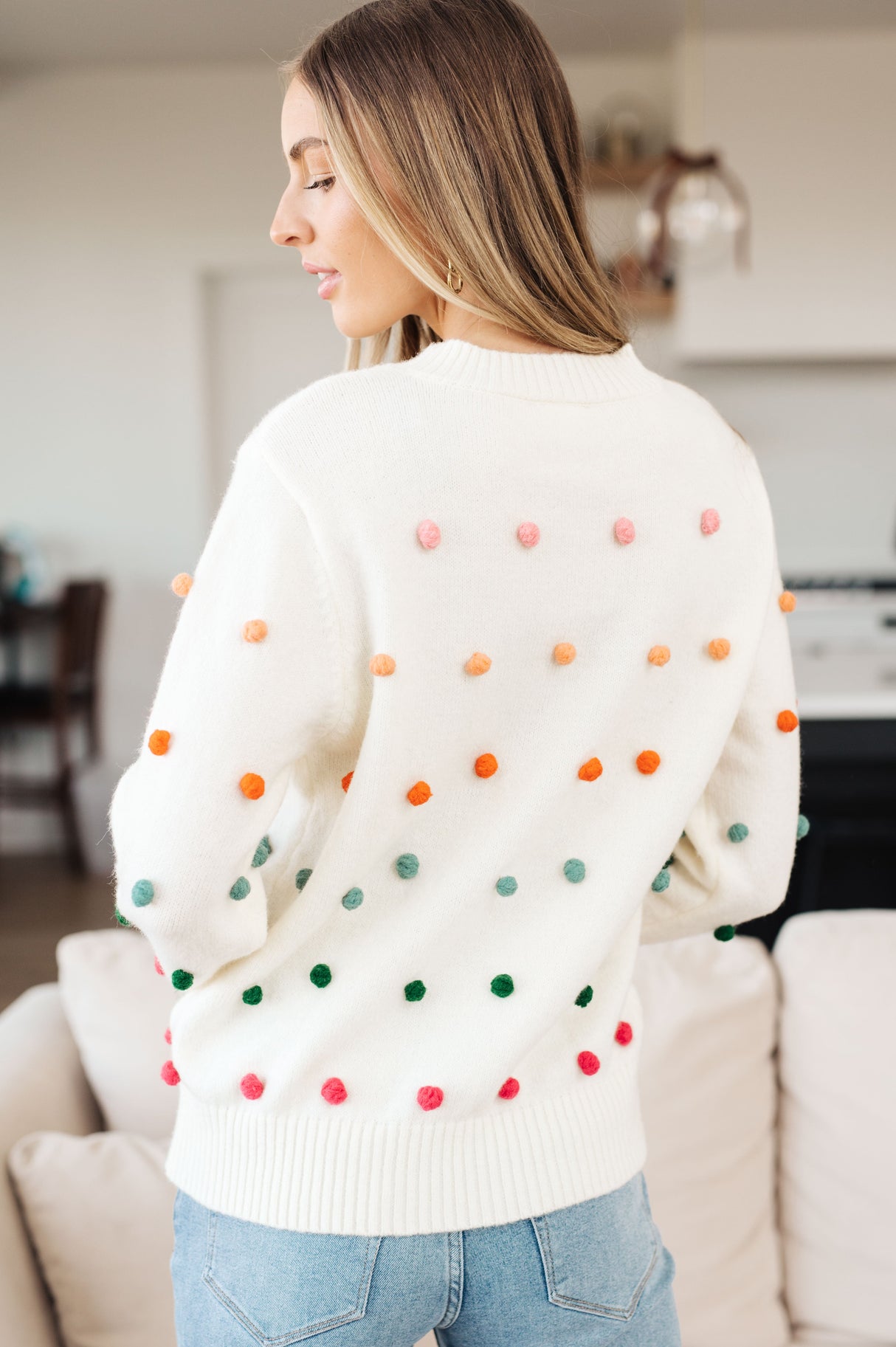 Candy Buttons Pom Detail Sweater - Liarian Unlimited Boutique