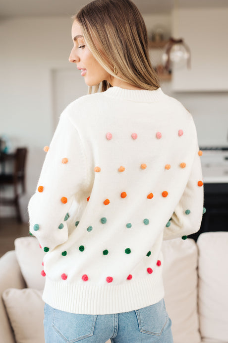 Candy Buttons Pom Detail Sweater - Liarian Unlimited Boutique