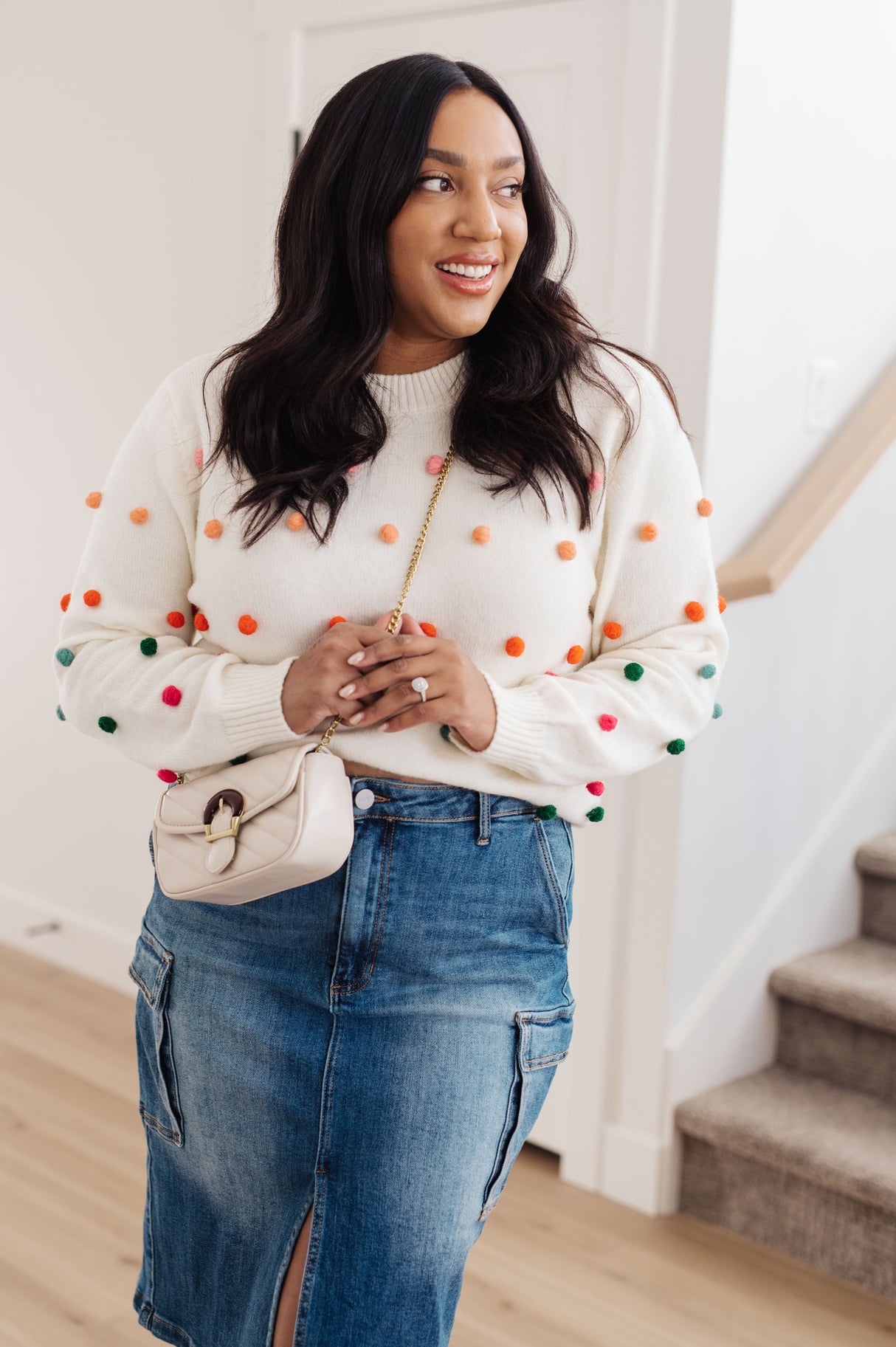 Candy Buttons Pom Detail Sweater - Liarian Unlimited Boutique