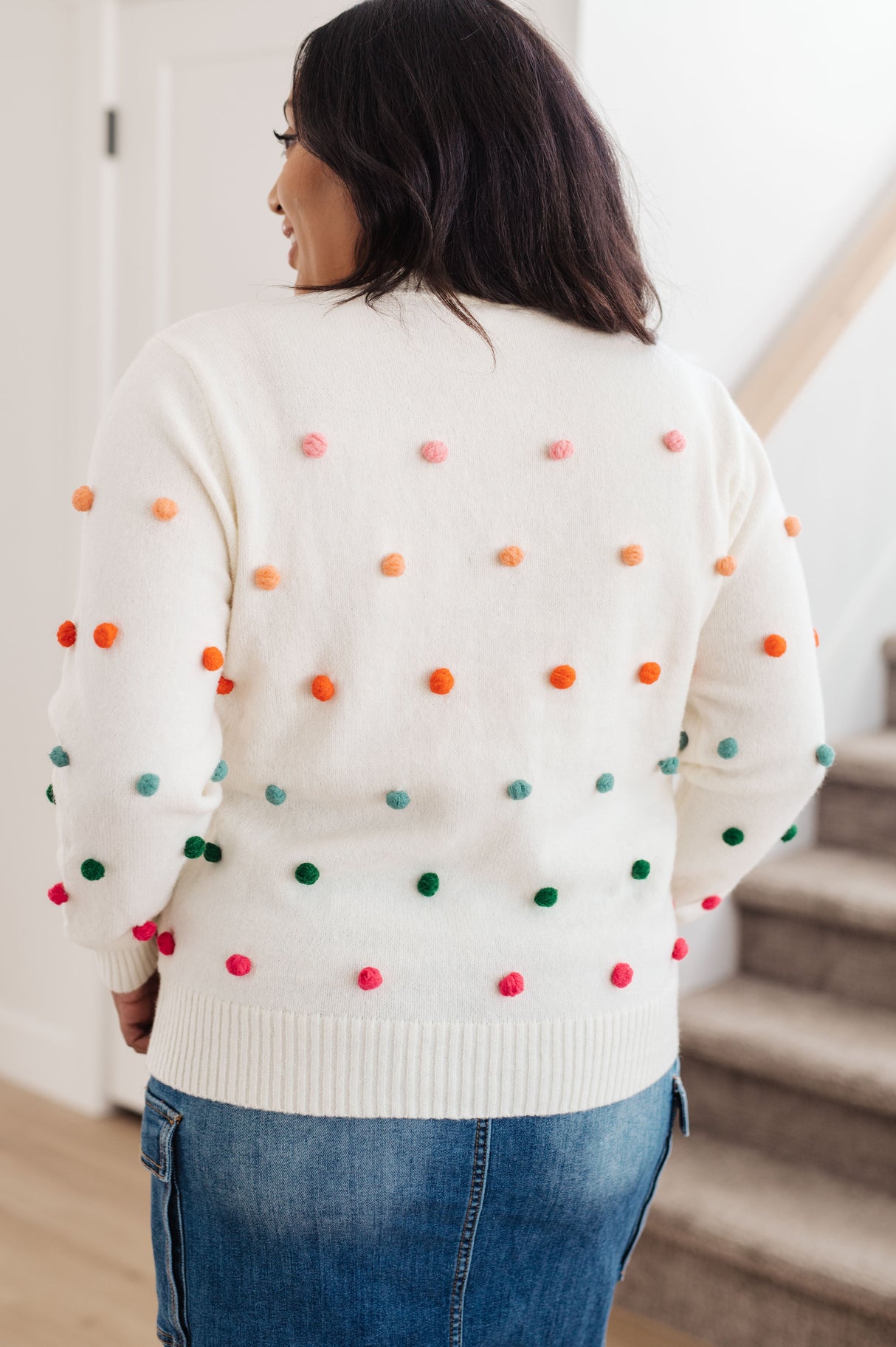 Candy Buttons Pom Detail Sweater - Liarian Unlimited Boutique