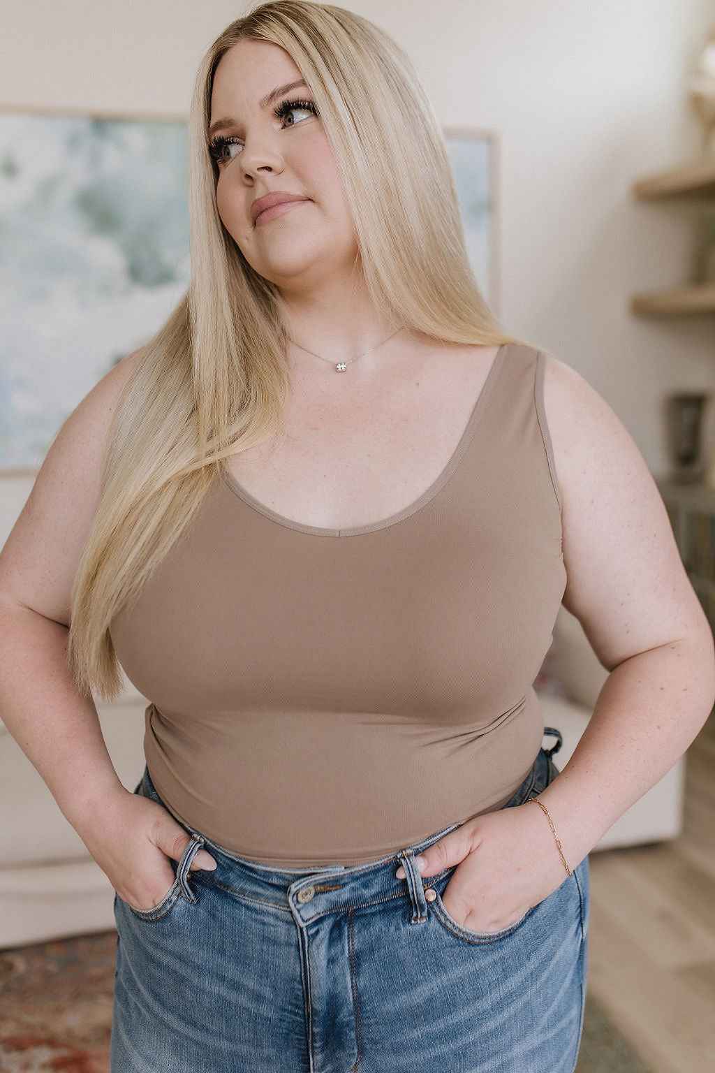 Carefree Seamless Reversible Tank in Light Mocha - Liarian Unlimited Boutique