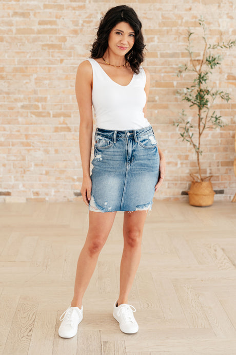 Carol High Rise Rigid Magic Denim Skirt - Liarian Unlimited Boutique