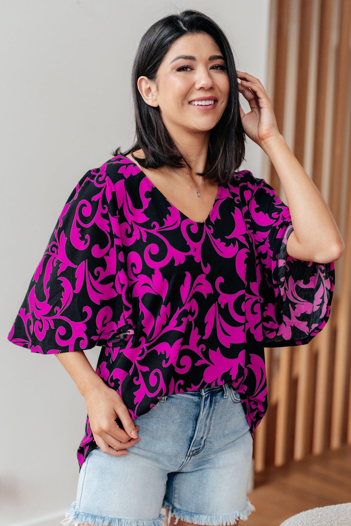 Casually Cute V-Neck Top in Magenta - Liarian Unlimited Boutique