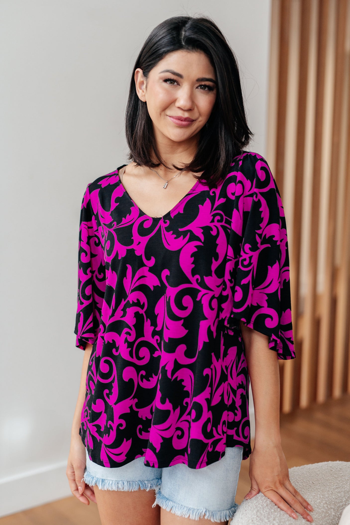 Casually Cute V-Neck Top in Magenta - Liarian Unlimited Boutique