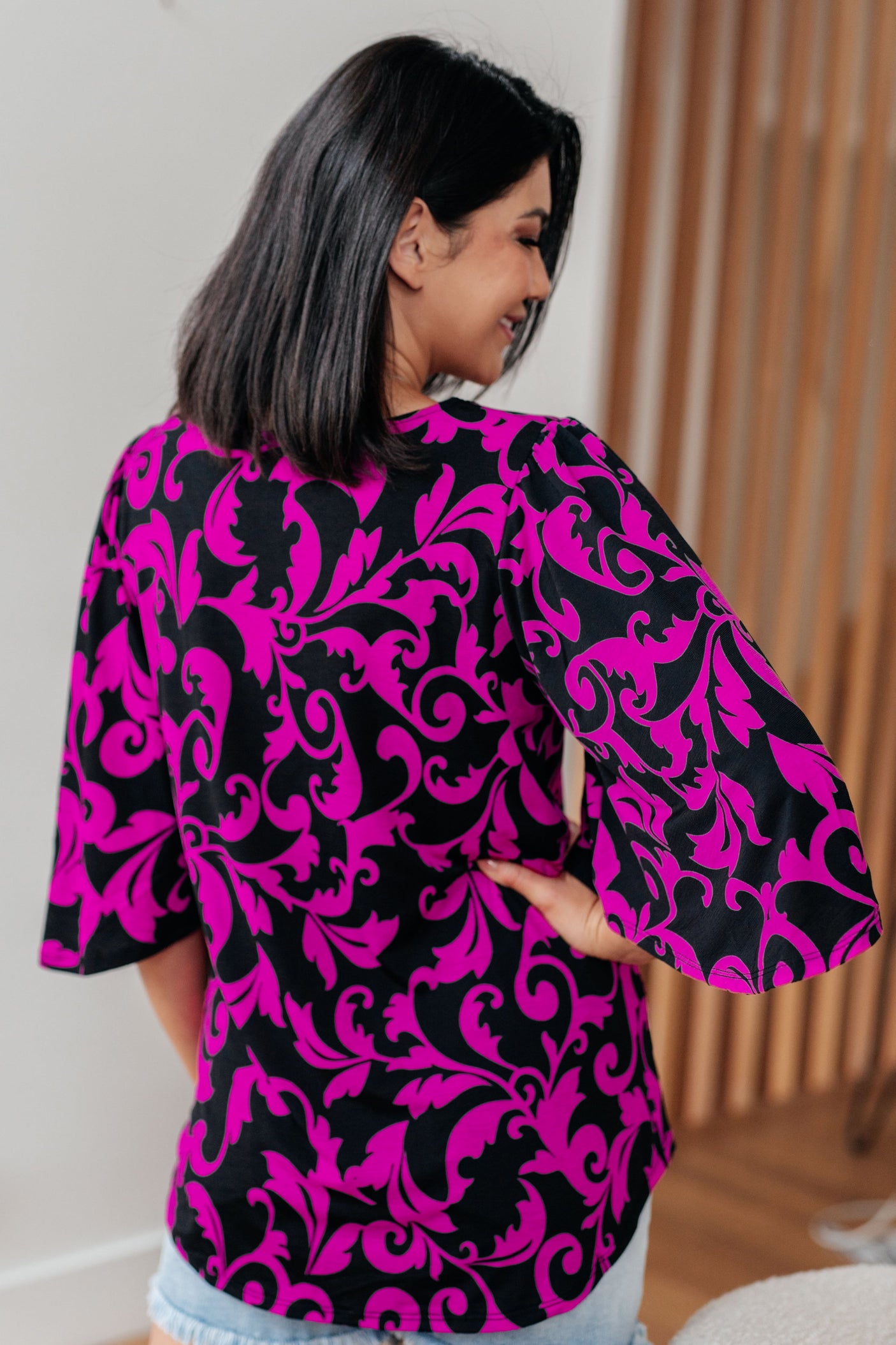 Casually Cute V-Neck Top in Magenta - Liarian Unlimited Boutique