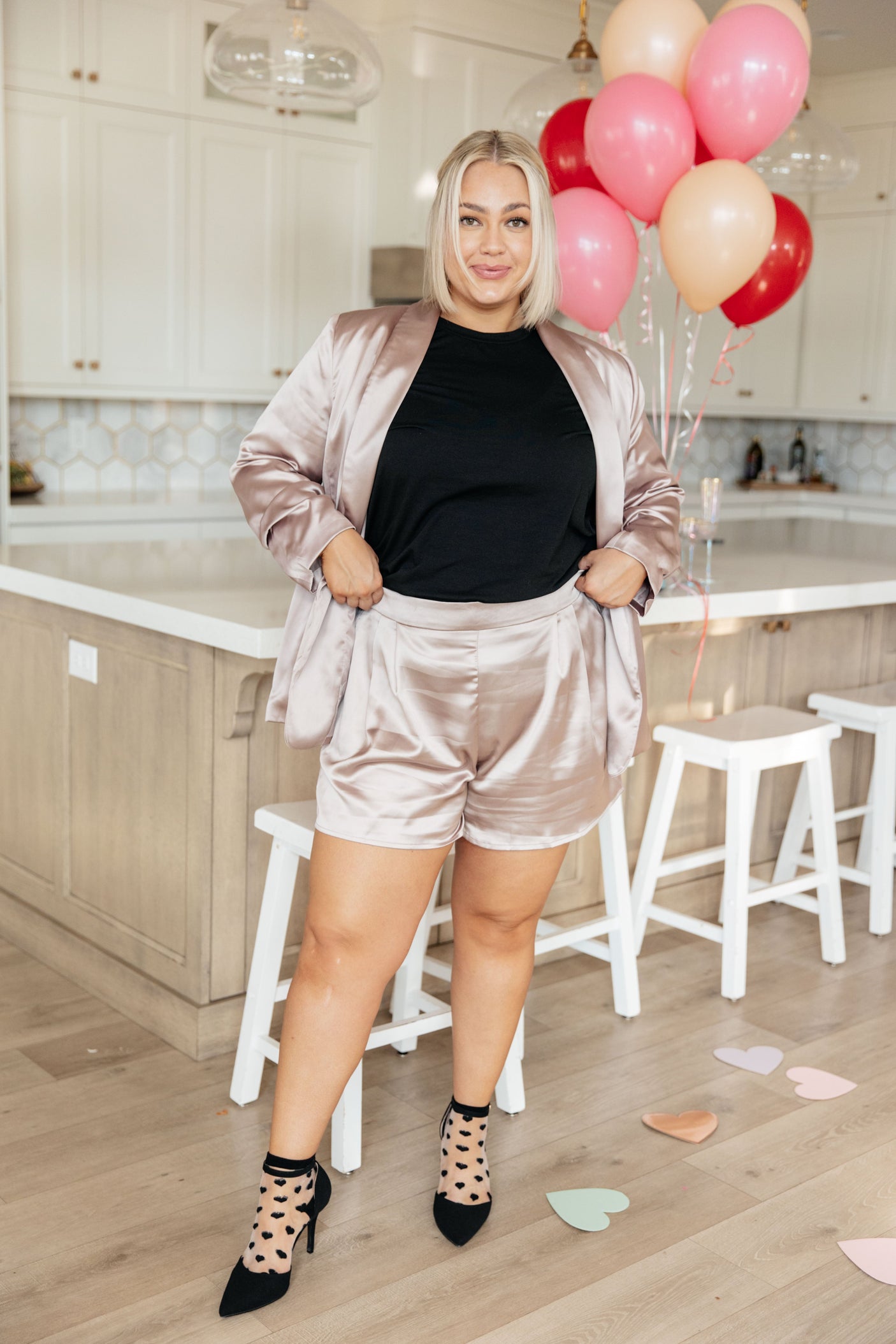Champagne and Roses Satin Shorts - Liarian Unlimited Boutique