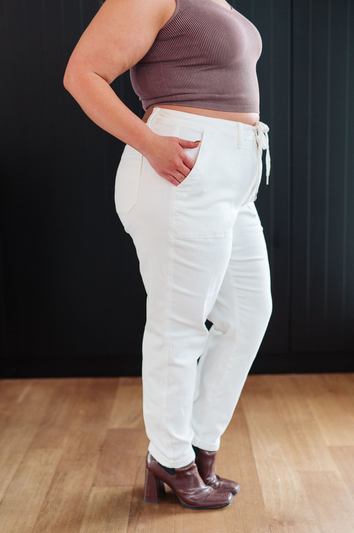 Charlene High Rise Jogger in Ecru - Liarian Unlimited Boutique