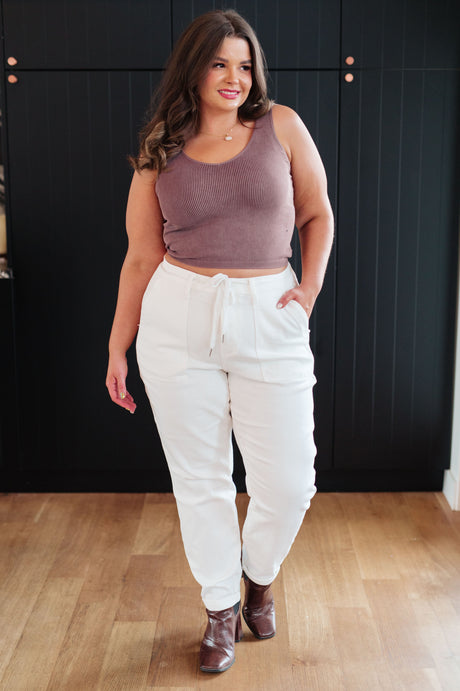 Charlene High Rise Jogger in Ecru - Liarian Unlimited Boutique