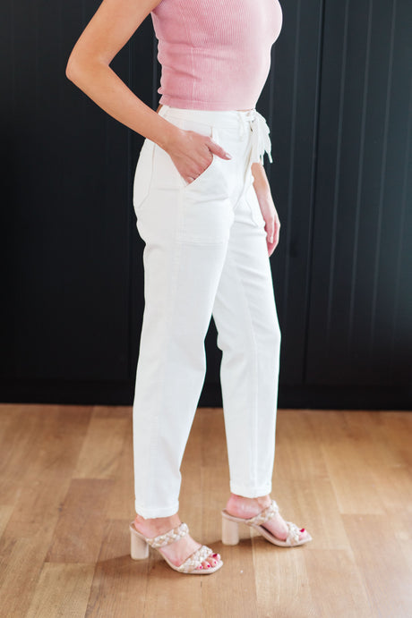Charlene High Rise Jogger in Ecru - Liarian Unlimited Boutique