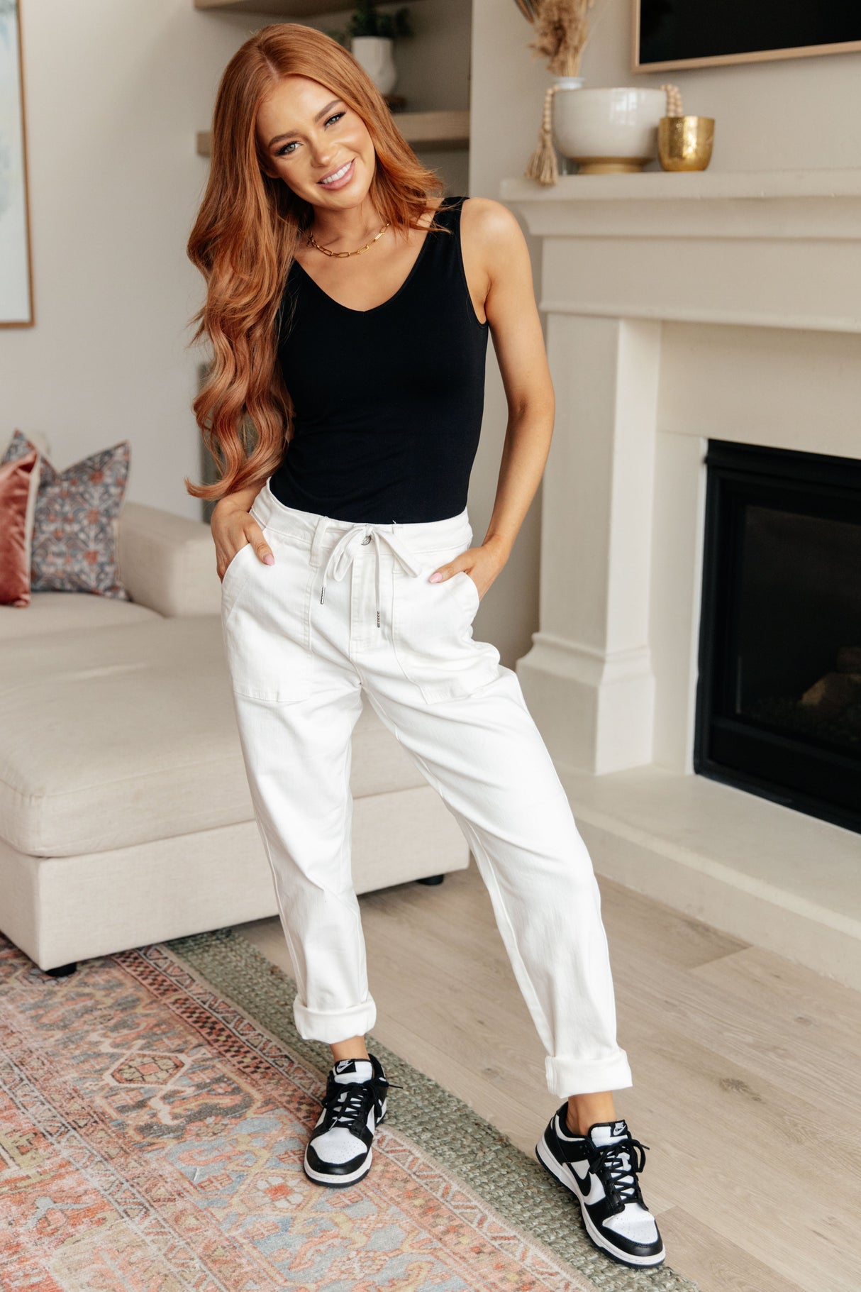 Charlene High Rise Jogger in Ecru - Liarian Unlimited Boutique