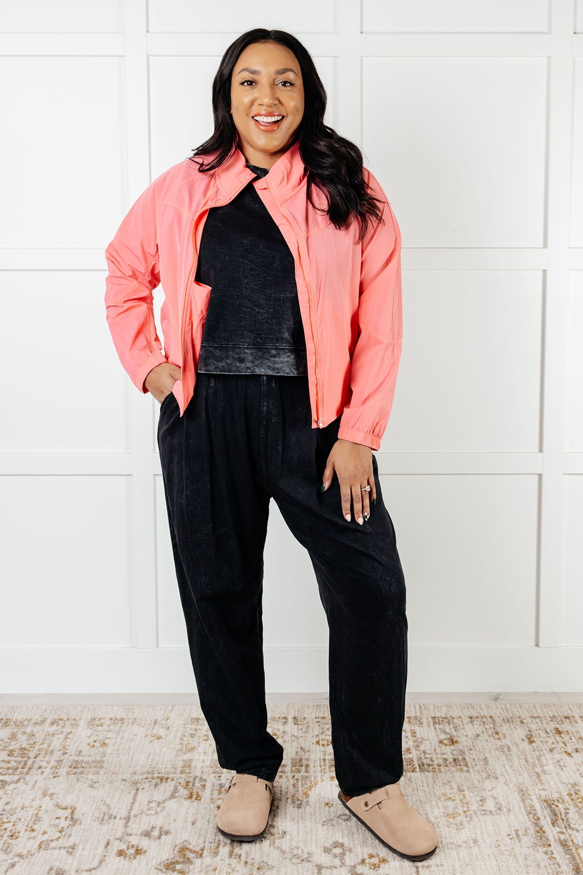 Fit Happens Nylon Tennis Jacket in Coral Rose - Liarian Unlimited Boutique