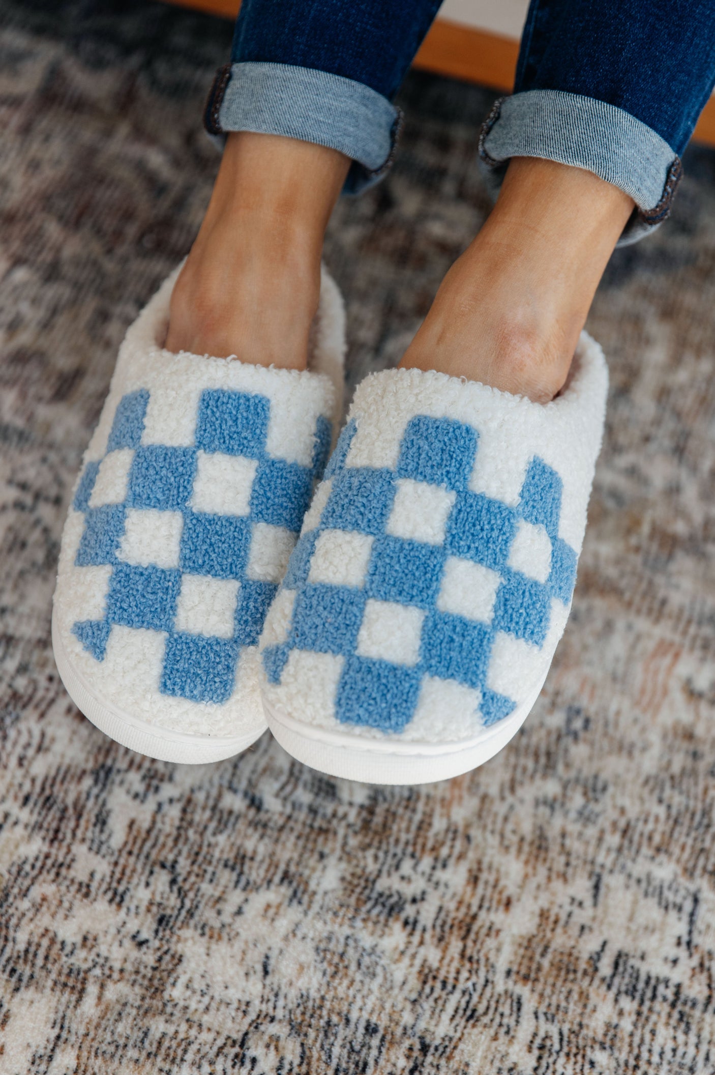 Checked Out Slippers in Blue - Liarian Unlimited Boutique