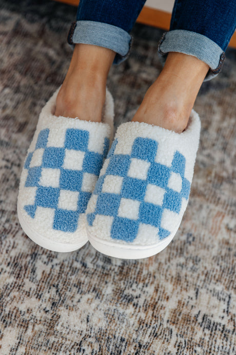 Checked Out Slippers in Blue - Liarian Unlimited Boutique