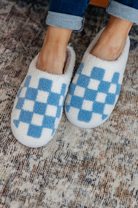 Checked Out Slippers in Blue - Liarian Unlimited Boutique