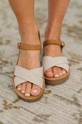 Chester Platform Nubuck Wedge Sandals in Cream