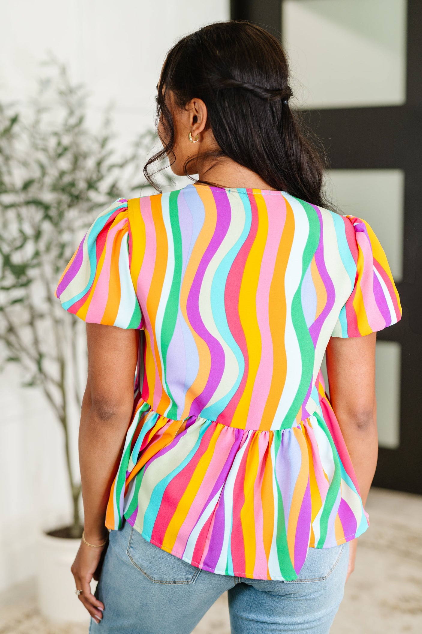 Blusa con mangas abullonadas de Chromatide en menta/naranja