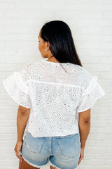Classy As Heck Eyelet Front Tie Top in Off White