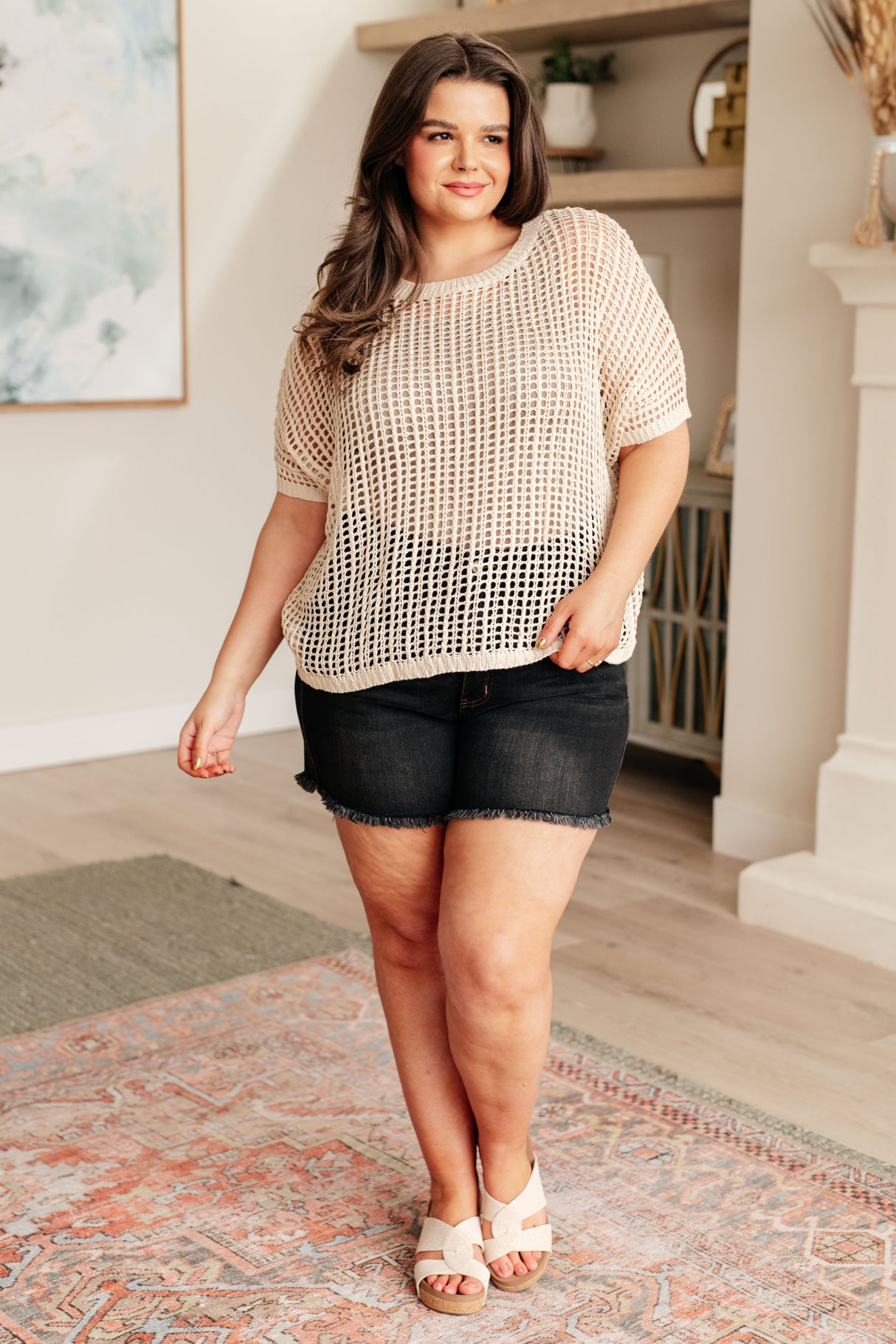 Coastal Dreams Fishnet Top in Cream - Liarian Unlimited Boutique