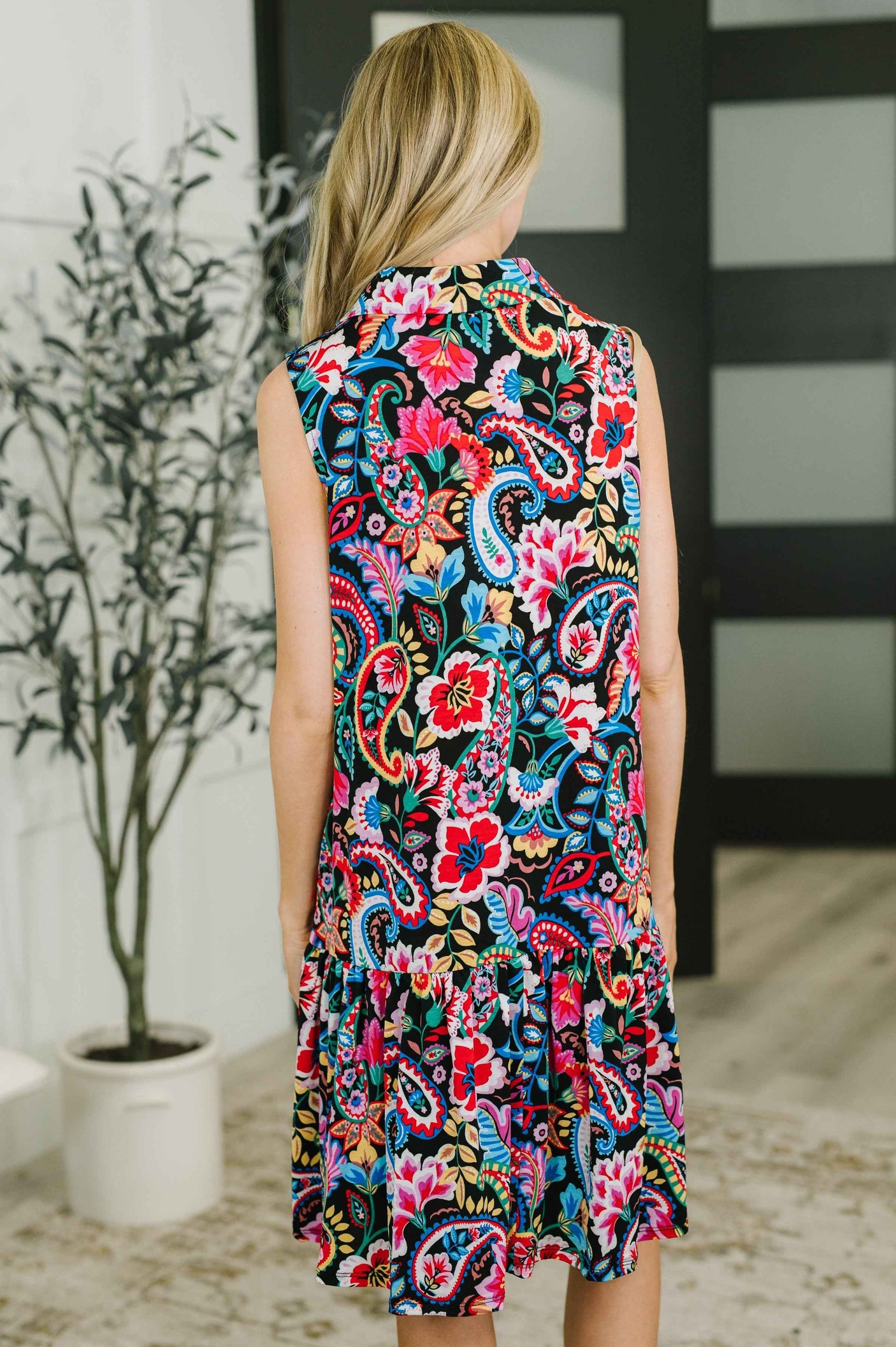Coral Sands Collared Tank Dress in Dark Floral Paisley
