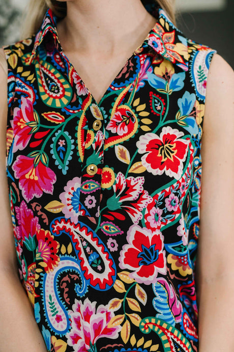Coral Sands Collared Tank Dress in Dark Floral Paisley