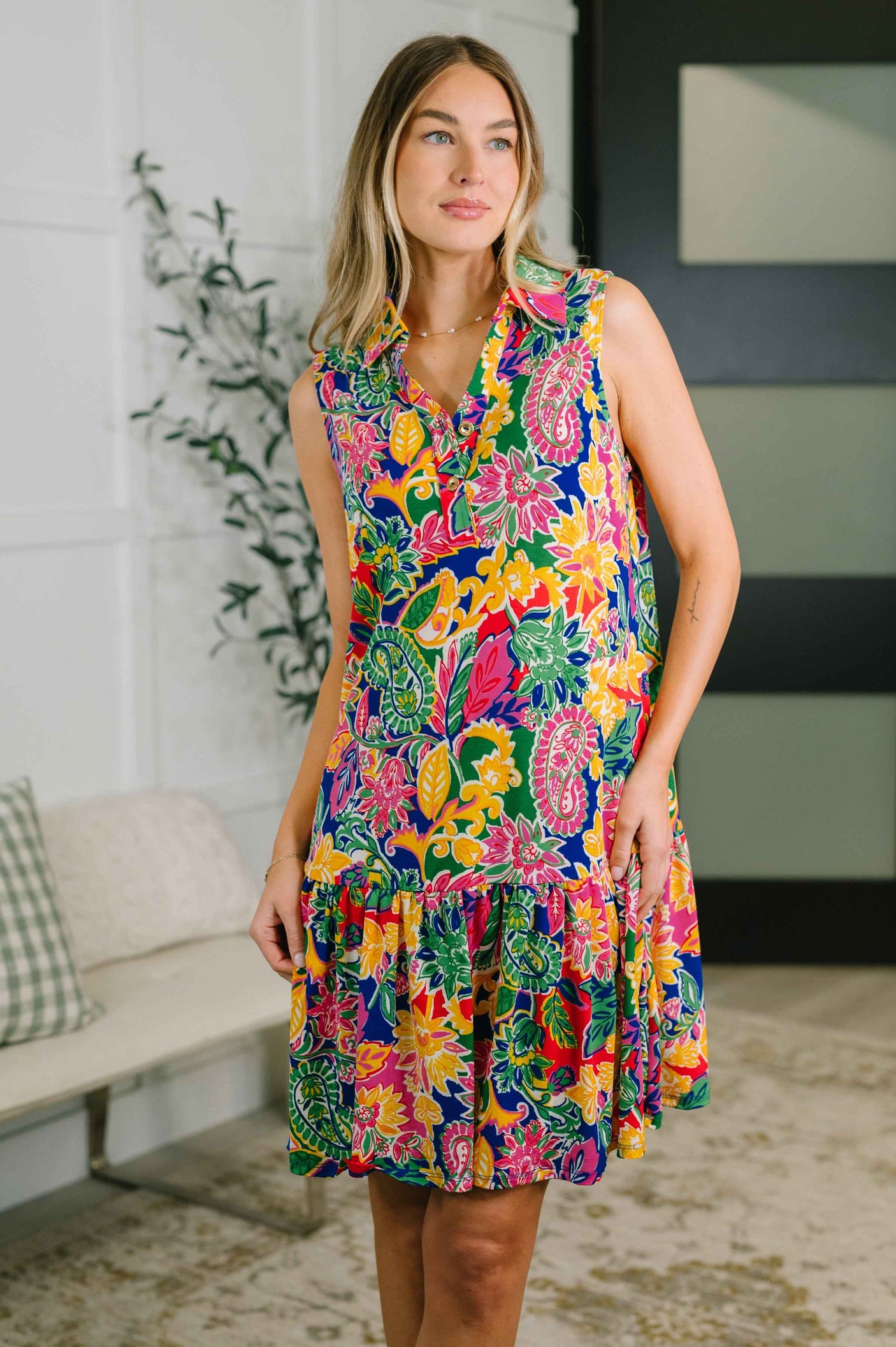 Coral Sands Collared Tank Dress in Floral Paisley