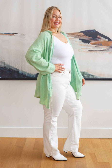 Corey Button Up Top In Vintage Green - Liarian Unlimited Boutique