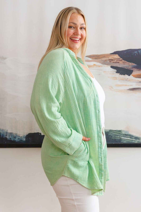 Corey Button Up Top In Vintage Green - Liarian Unlimited Boutique