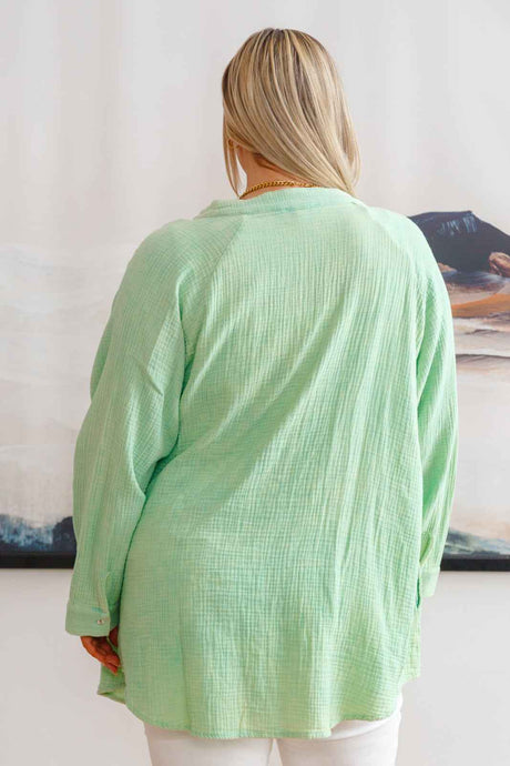 Corey Button Up Top In Vintage Green - Liarian Unlimited Boutique
