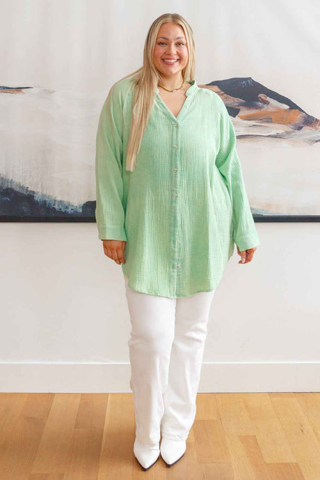 Corey Button Up Top In Vintage Green - Liarian Unlimited Boutique