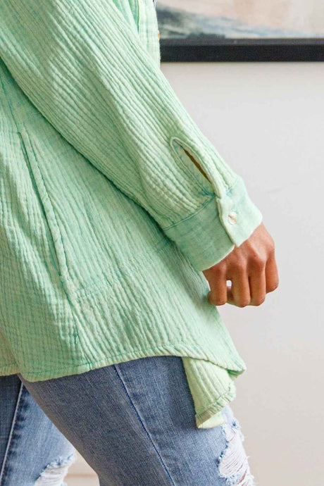 Corey Button Up Top In Vintage Green - Liarian Unlimited Boutique