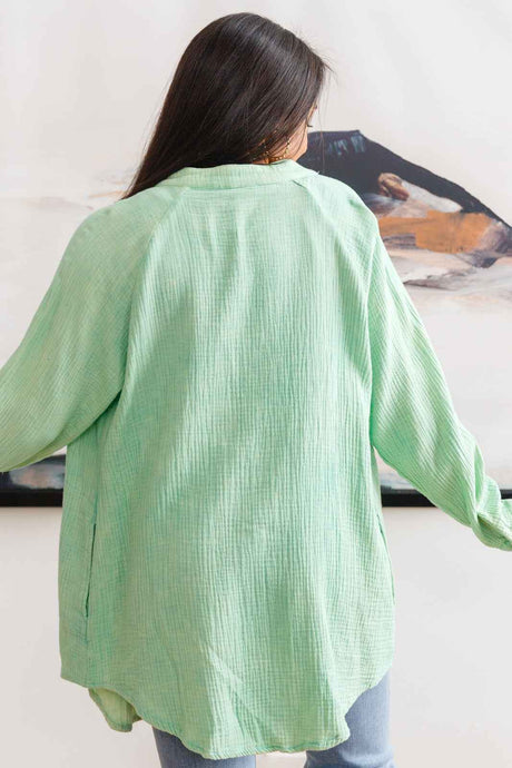 Corey Button Up Top In Vintage Green - Liarian Unlimited Boutique