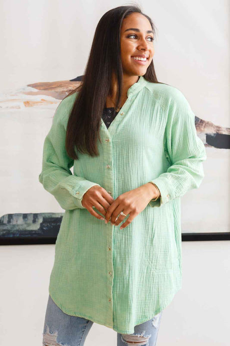 Corey Button Up Top In Vintage Green - Liarian Unlimited Boutique