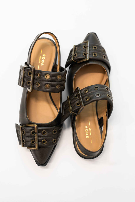 Crazy Train Buckle Pointy Toe Flats