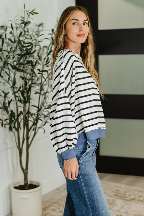 Cute in Comfort Crew Neck Pullover in White, Black and Denim