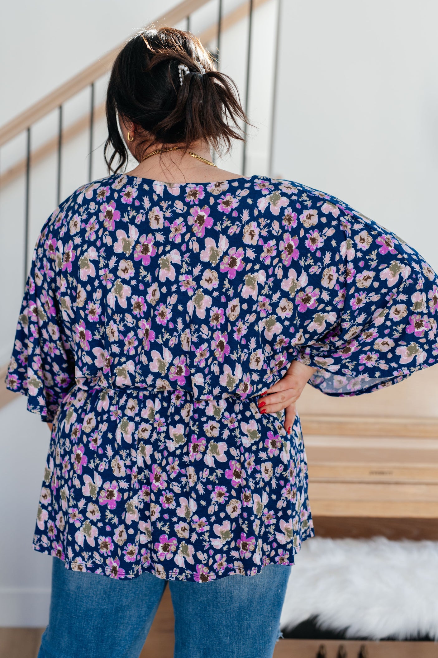 Dearest Dreamer Peplum Top in Navy Floral - Liarian Unlimited Boutique