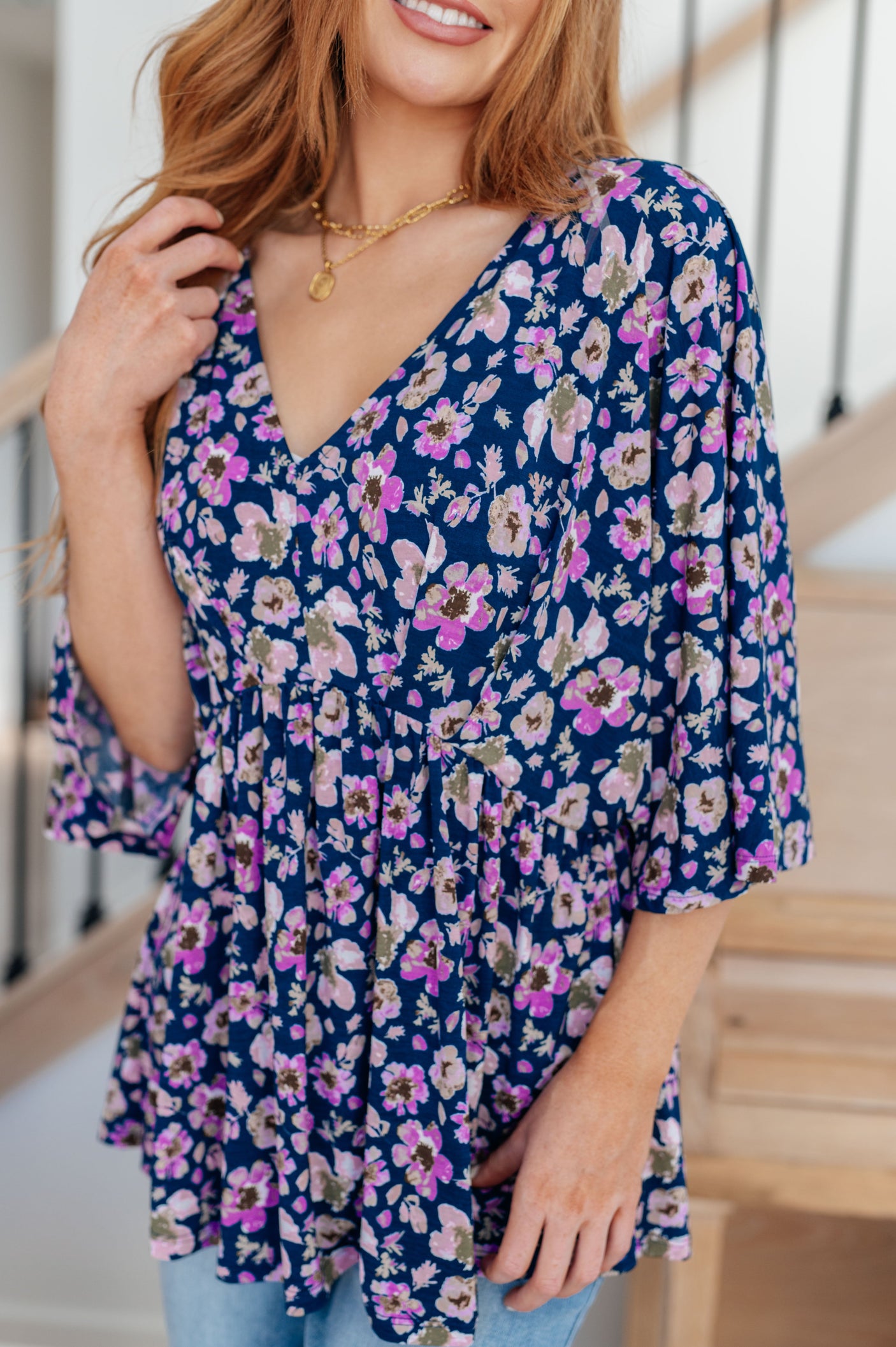 Dearest Dreamer Peplum Top in Navy Floral - Liarian Unlimited Boutique