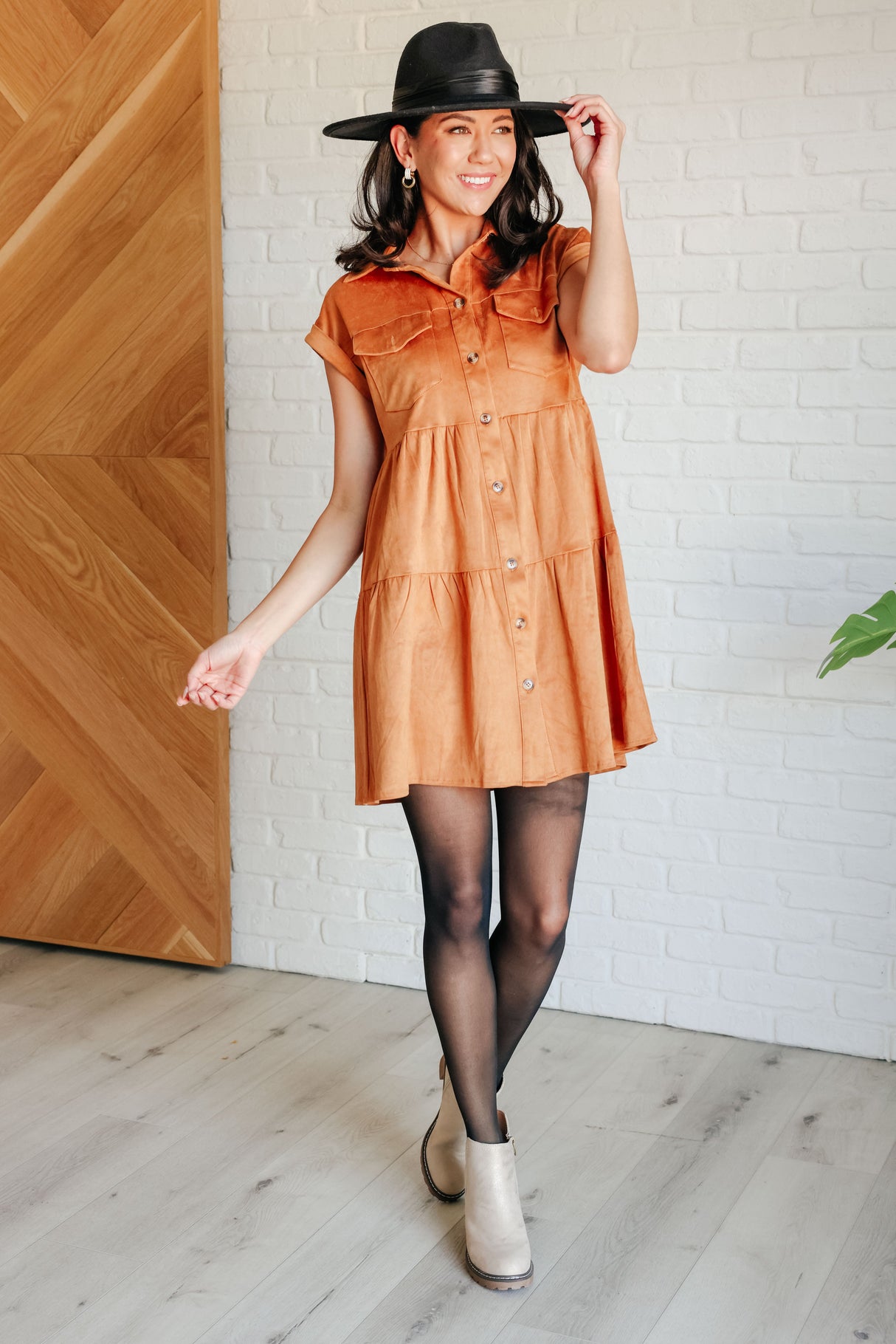 Vestido camisero de gamuza sintética Don't Hang Up