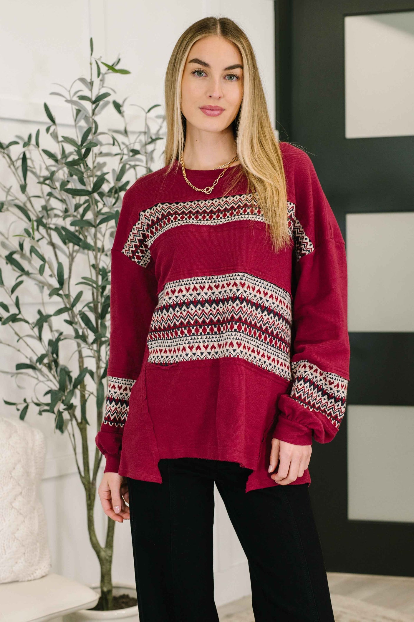 Don't Let Me Miss It Color Block Detail Top