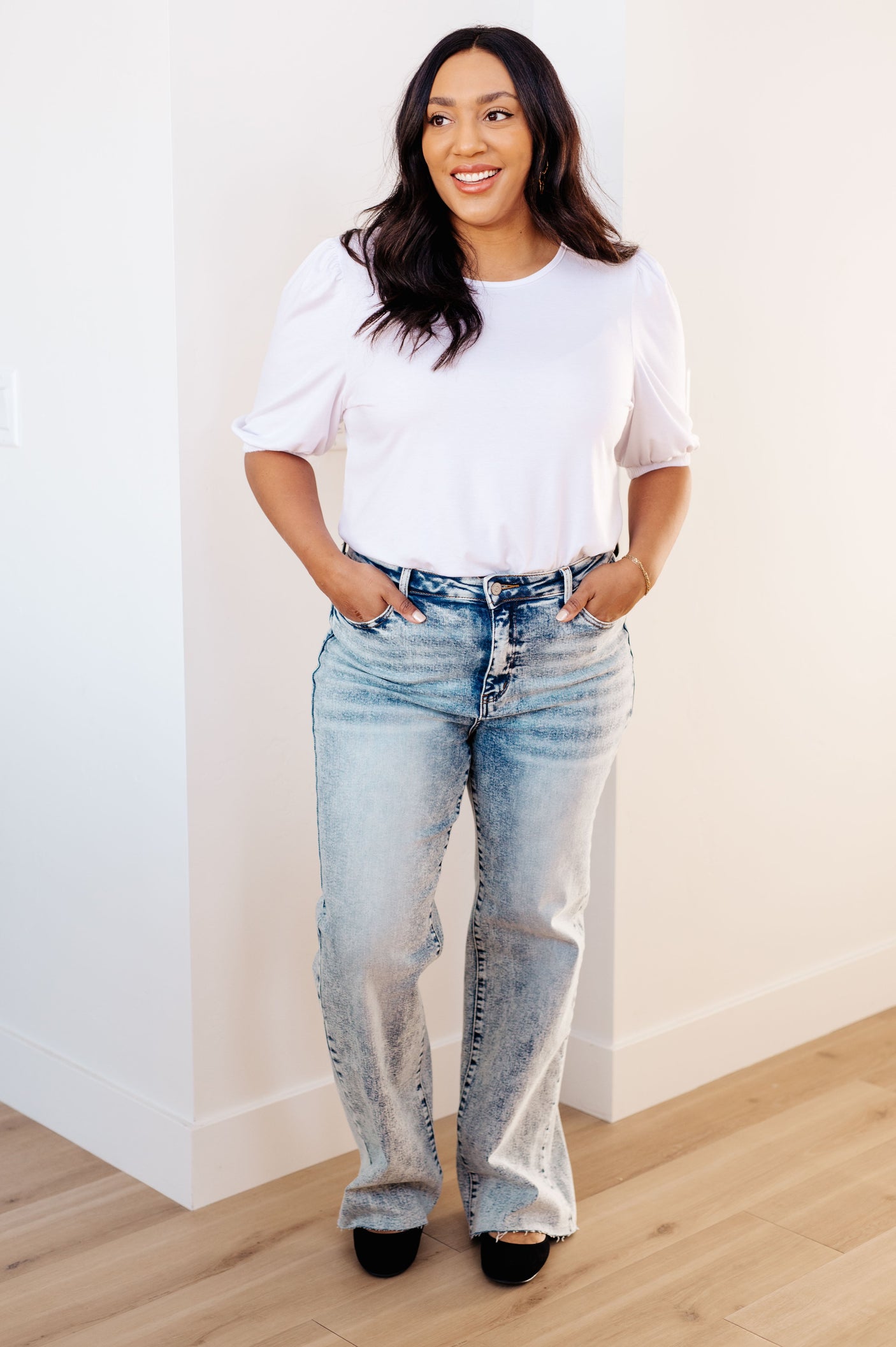 Dory High Waist Mineral Wash Raw Hem Wide Leg Jeans - Liarian Unlimited Boutique