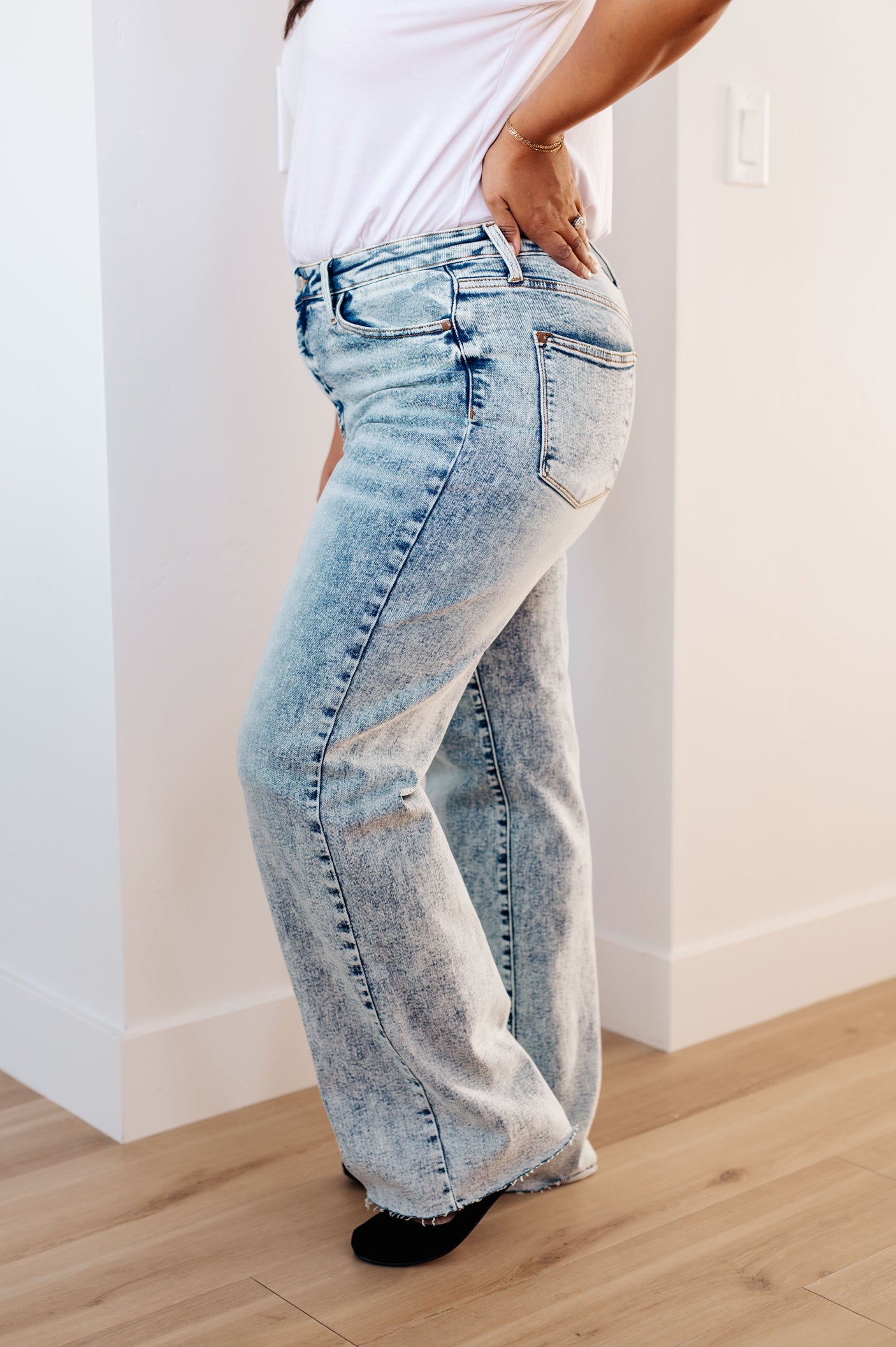 Dory High Waist Mineral Wash Raw Hem Wide Leg Jeans - Liarian Unlimited Boutique
